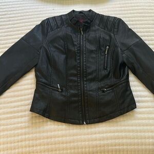 Faux black leather cropped jacket size Large